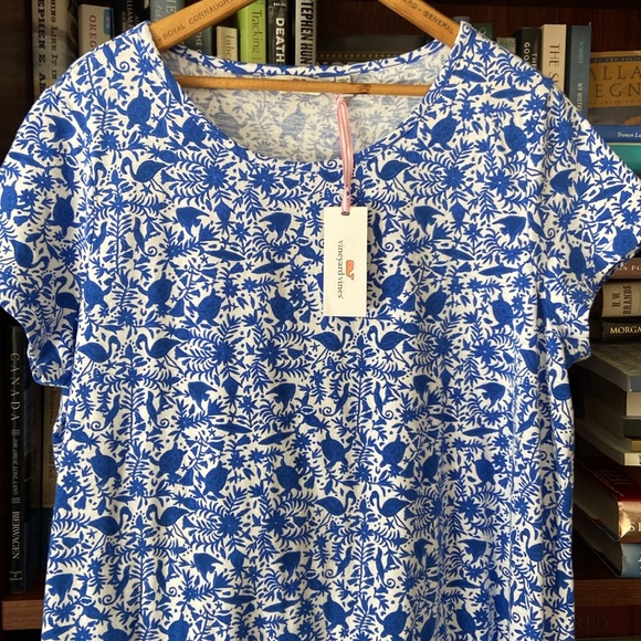 NWT Vineyard Vines Short Sleeve Blue Bahamas Otomi Swing Dress Women's Size XL - Picture 5 of 9